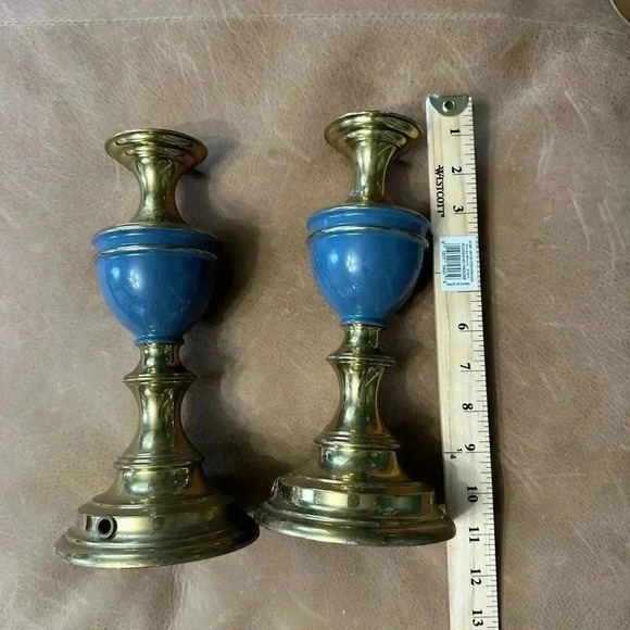 Two Vintage Brass Lamp Bodies Blue And Gold Not Wired - Picture 6 of 8